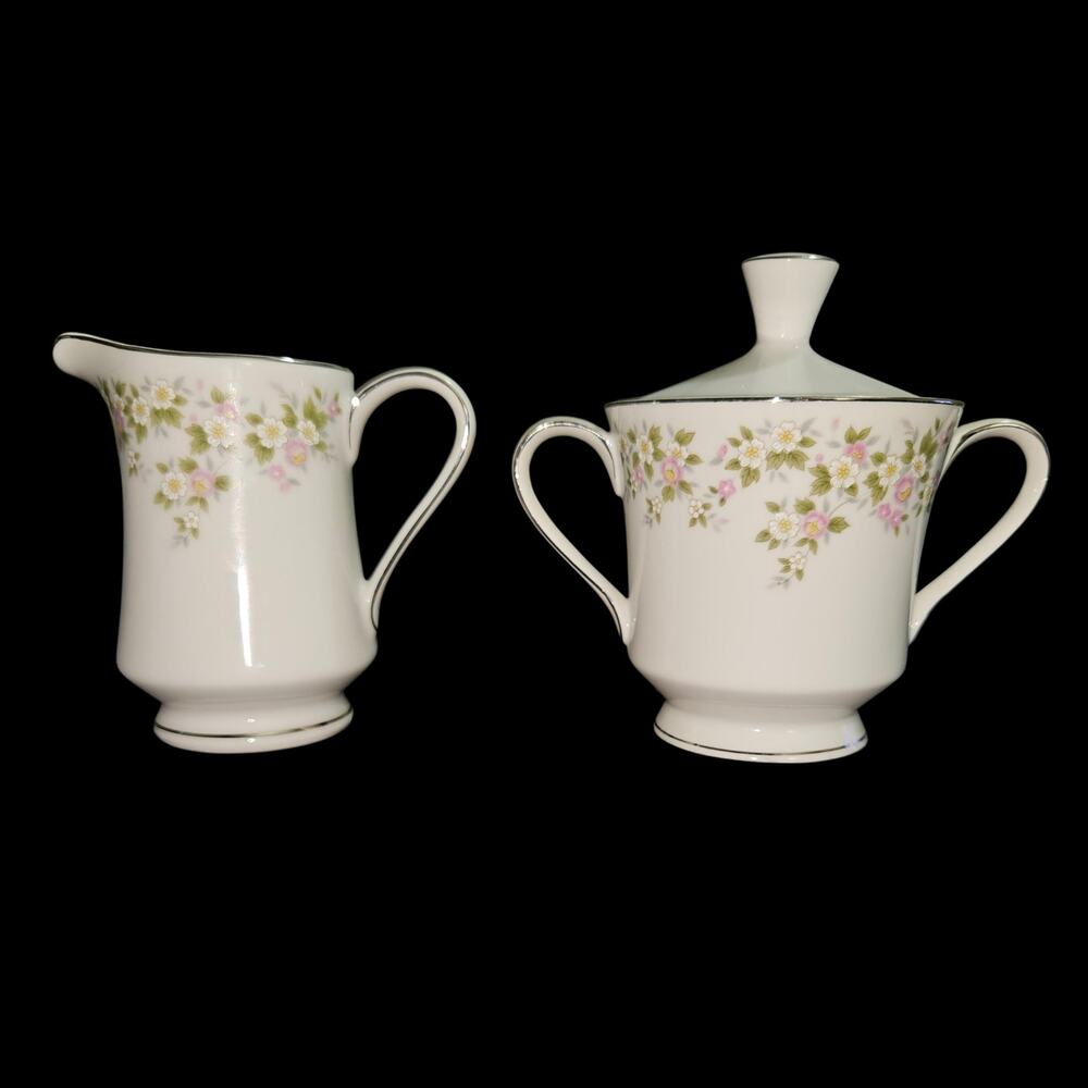 Treasure Chest Lenore Creamer & Covered Sugar Bowl Set Japan Floral Fine China